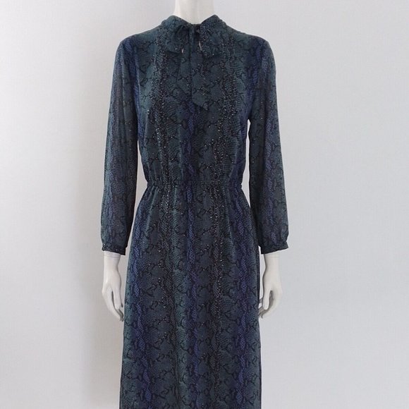 HUSH Snakeskin Neck-Tie Midi Maxi-Dress Size UK 12 EU 40 - Picture 5 of 10